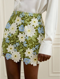 Green Daisy Crochet Mini Skirt