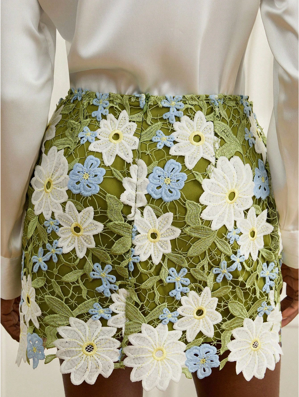 Green Daisy Crochet Mini Skirt