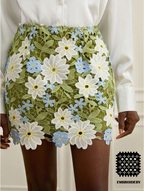 Green Daisy Crochet Mini Skirt
