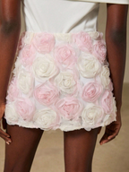 Pink & White 3D Rose Applique Mini Skirt