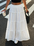 White Boho Tiered Linen Maxi Skirt