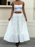 White Boho Tiered Linen Maxi Skirt