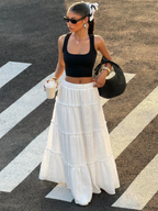 White Boho Tiered Linen Maxi Skirt