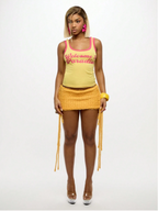 Yellow Knit Fringe Micro Skirt