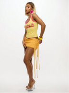 Yellow Knit Fringe Micro Skirt