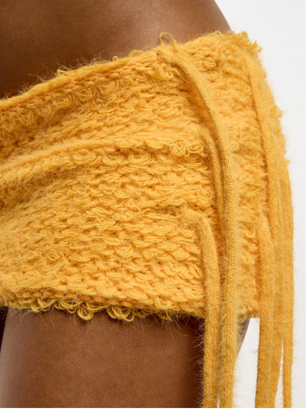 Yellow Knit Fringe Micro Skirt