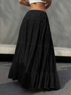 Black Tiered Drawstring Maxi Skirt