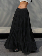 Black Tiered Drawstring Maxi Skirt