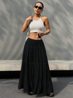 Black Tiered Drawstring Maxi Skirt