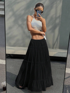 Black Tiered Drawstring Maxi Skirt
