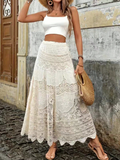 Cream Crochet Tiered Maxi Skirt