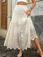 Cream Crochet Tiered Maxi Skirt