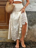 Cream Crochet Tiered Maxi Skirt
