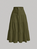 Olive High-Waist Tiered Maxi Skirt