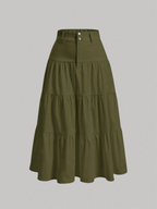 Olive High-Waist Tiered Maxi Skirt