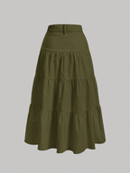 Olive High-Waist Tiered Maxi Skirt