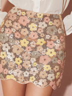 Floral Sequin Scalloped Mini Skirt