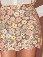 Floral Sequin Scalloped Mini Skirt