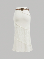 White Smocked Asymmetric Midi Skirt