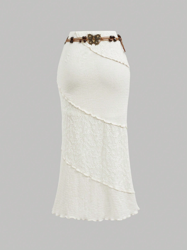 White Smocked Asymmetric Midi Skirt