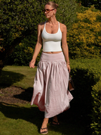 Brown Gingham Tiered Maxi Skirt