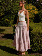 Brown Gingham Tiered Maxi Skirt