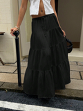 Black Crinkle Tiered Maxi Skirt