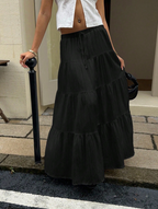Black Crinkle Tiered Maxi Skirt