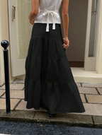 Black Crinkle Tiered Maxi Skirt
