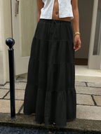Black Crinkle Tiered Maxi Skirt
