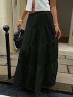 Black Crinkle Tiered Maxi Skirt