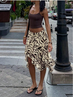 Zebra Print Satin Asymmetric Skirt