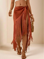 Rust Fringe Wrap Sarong Skirt