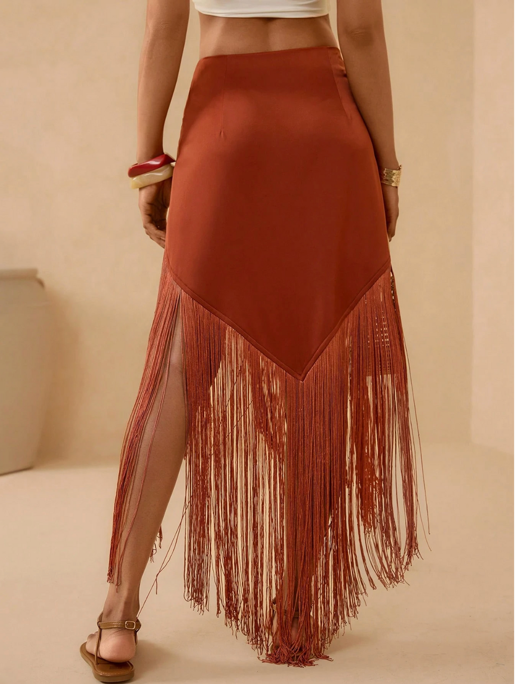 Rust Fringe Wrap Sarong Skirt