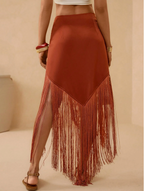 Rust Fringe Wrap Sarong Skirt