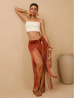 Rust Fringe Wrap Sarong Skirt