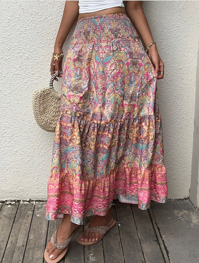 Boho Paisley Tiered Maxi Skirt