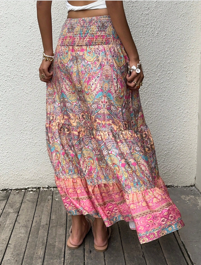 Boho Paisley Tiered Maxi Skirt