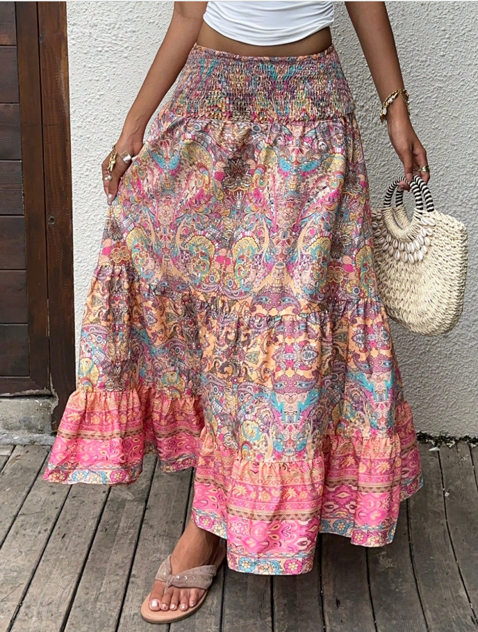 Boho Paisley Tiered Maxi Skirt