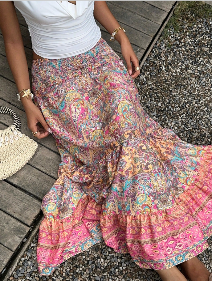 Boho Paisley Tiered Maxi Skirt