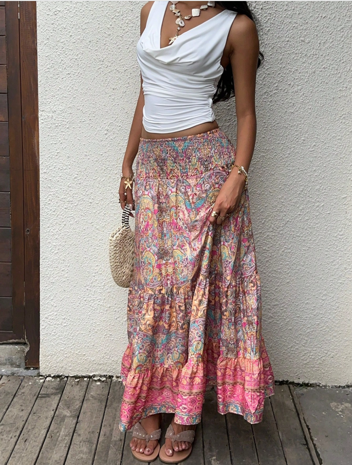 Boho Paisley Tiered Maxi Skirt