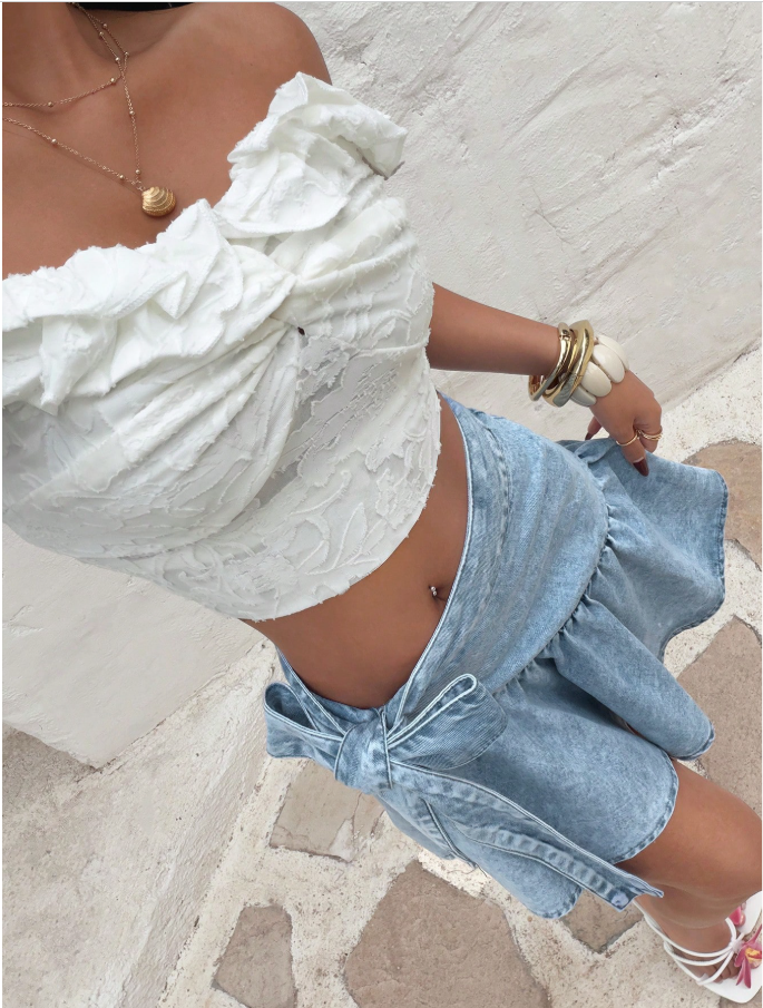 Denim Wrap Ruffle Mini Skirt