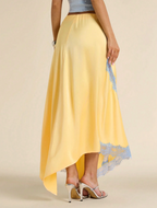 Yellow Satin Lace-Trim Maxi Skirt