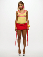 Red Knit Fringe Micro Skirt