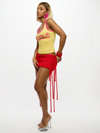 Red Knit Fringe Micro Skirt