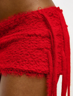 Red Knit Fringe Micro Skirt