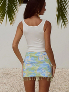 Floral Sequin Fringe Mini Skirt