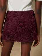 Burgundy 3D Rose Applique Mini Skirt