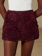 Burgundy 3D Rose Applique Mini Skirt