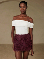 Burgundy 3D Rose Applique Mini Skirt